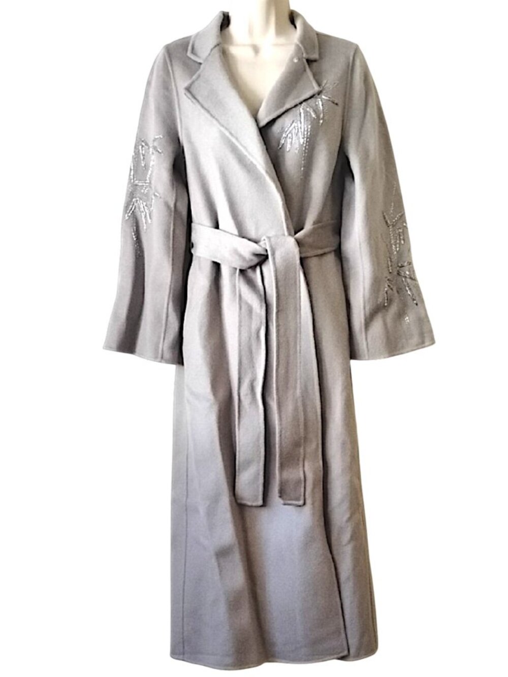 Christian Dior Beaded Fine Felted Wool Wrap Coat XS/S Light Gray